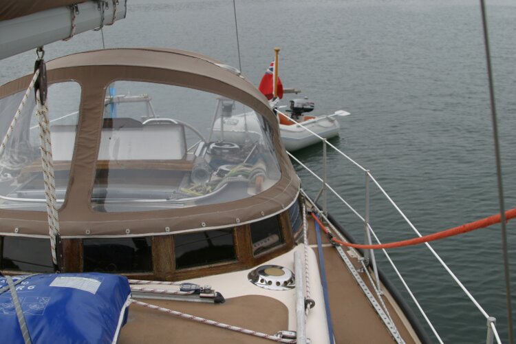 Bruce Roberts 34 Sailing Yachtfor sale View aft, port side - Showing spray hood
