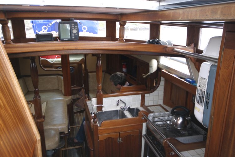 Bruce Roberts 34 Sailing Yachtfor sale Galley and Saloon - View from Companionway.