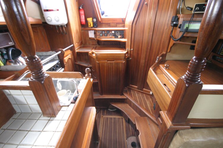 Bruce Roberts 34 Sailing Yachtfor sale Looking from the Saloon to the Companionway steps. - Galley to the left.