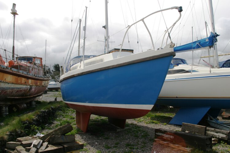 Colvic 26for sale The view from the starboard bow - She is currently stored ashore
sitting on her twin bilge keels.