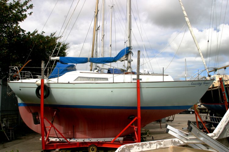 Halmatic 30for sale The view from starboard - Note the keel hung rudder and her long keel which makes her a strong and sea worthy vessel.