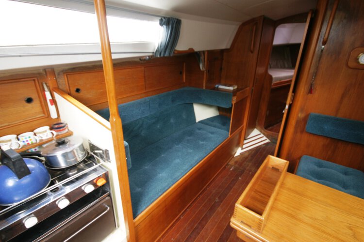 Halmatic 30for sale Saloon view - Showing the port side settee berth