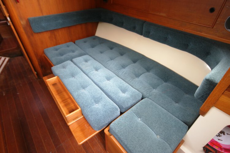 Halmatic 30for sale Saloon view - This shows the starboard settee converted to a double berth  
