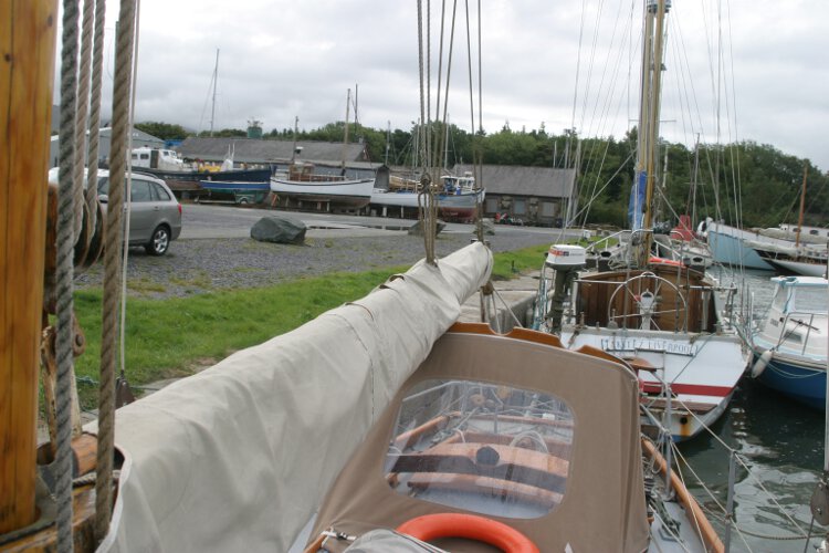 Wooden Classic Gaff cutterfor sale The sail cover - She is gaff rigged
