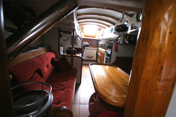 Wooden Classic Gaff cutterfor sale The saloon  - As seen from the fore cabin