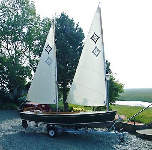 Wooden Classic Core Sound 17for sale On her road trailer - Her shallow draft makes for easy launching and recovery.