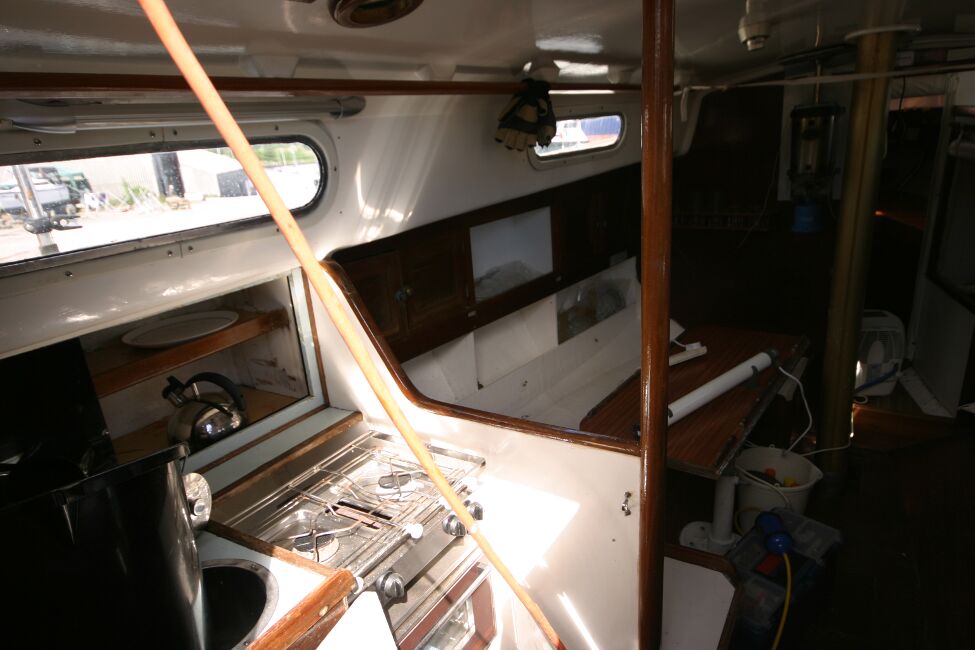 Contessa 32for sale Galley to port - from the companionway steps