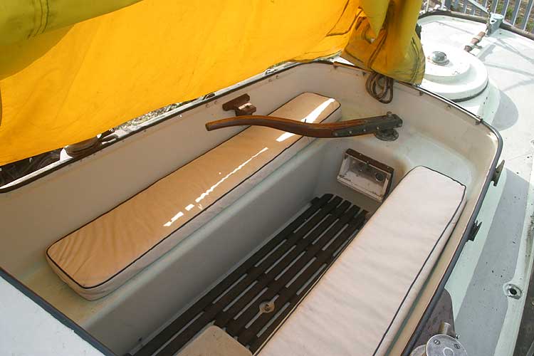 Van de Stadt Pioneer 9for sale The cockpit - Note the cockpit cushions and the helm