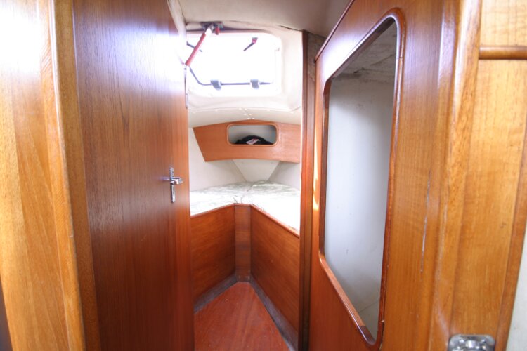 Colvic UFO 27for sale Looking into Forward cabin - Hanging locker to the right, heads compartment to the left.