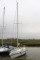 Colvic UFO 27 pontoon berth showing mast and rigging